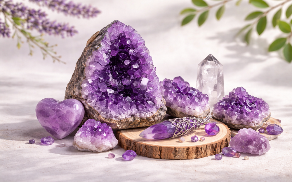 Raw amethyst crystal pieces