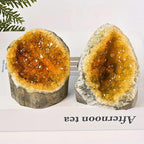citrine quartz geode crystal cluster pair display natural stone