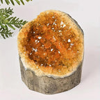 citrine quartz geode druzy crystal cluster top view natural stone