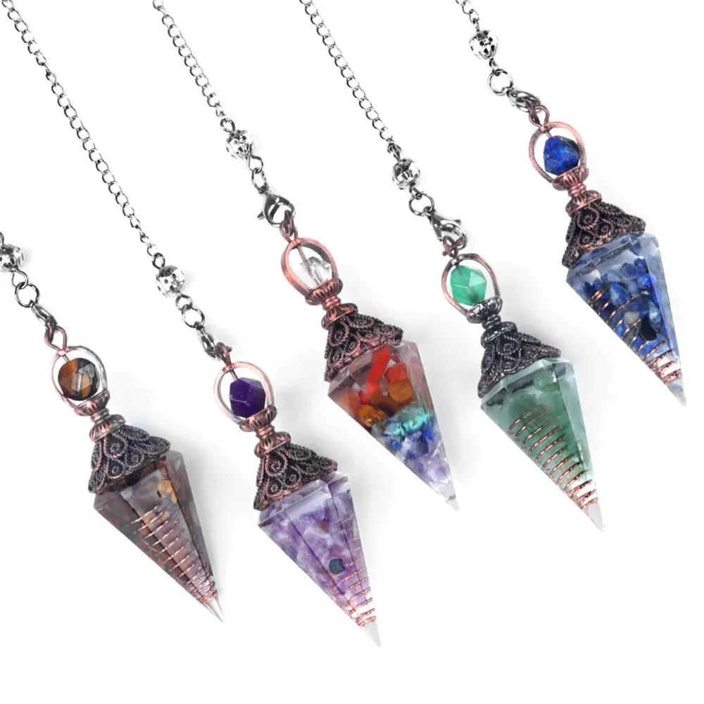 five different view of natural crystal necklace