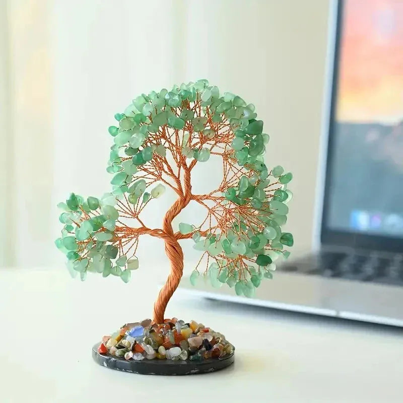 Green Aventurine Crystal Money Tree Feng Shui Decor for Home and Office Wealth Luck Bonsai Tree