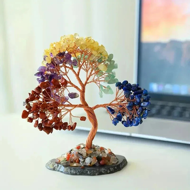 Mixed crystal money tree feng shui decor colorful gemstone tree on desk home office