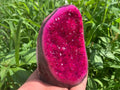 Pink druzy quartz crystal cluster geode, natural sparkling stone for home decor and healing display