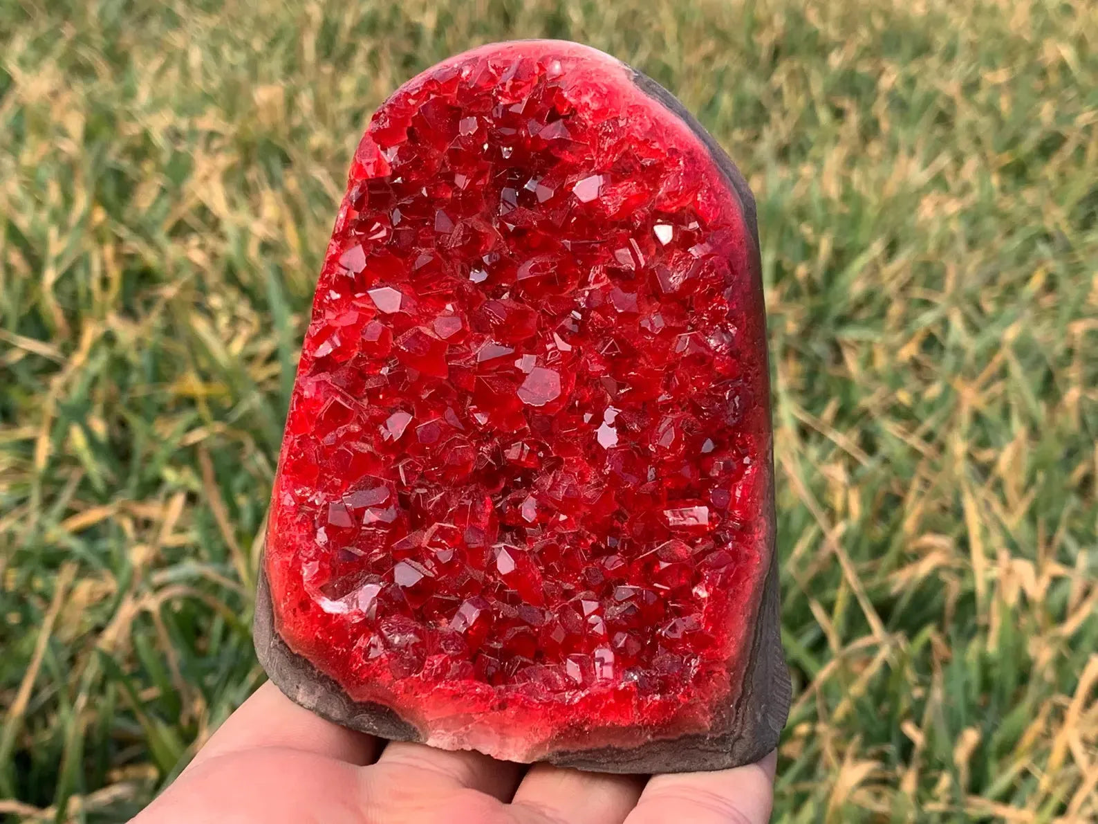 red crystal druzy geode with detailed crystal texture