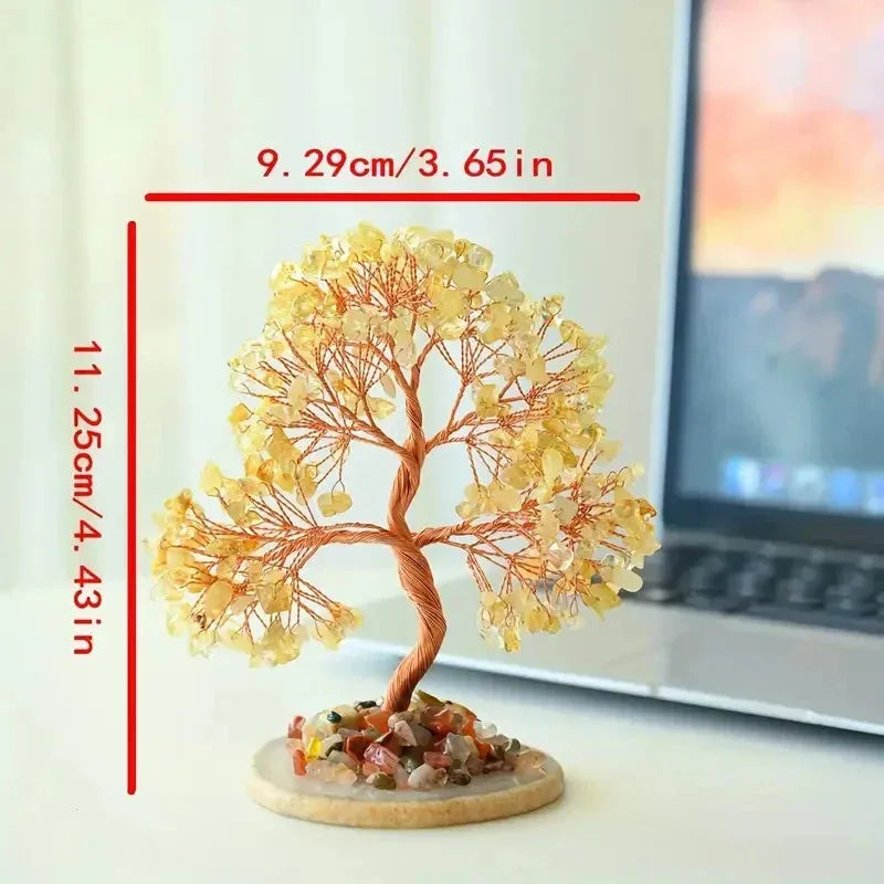 Yellow crystal money tree feng shui decor with size dimensions gemstone tree desk decor
